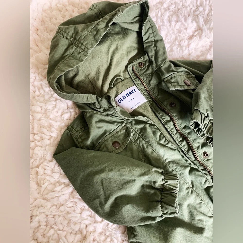 Old Navy Kids 12-18 M Army Green Utility Scout Style Hooded Zip Jacket